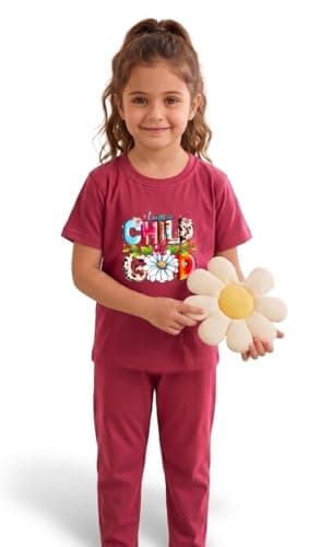 TVESA Kids Girls Cotton Blend Printed Nightsuit Set | Round Neck Short Sleeve T-Shirt and Pajama Set | Regular Fit Loungewear/Sleepwear Sleepsuit for Baby Girls (Onion, 7-8 Year)