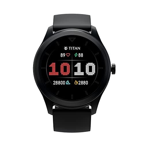 Titan Smart Smartwatch with Alexa Built-in, Aluminum Body with 1.32" Immersive Display, Upto 14 Days Battery Life, Multi-Sport Modes with VO2 Max, SpO2, Women Health Monitor(Black) - 90137AP01