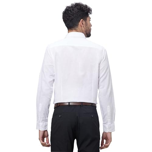Raymond Men's Slim Fit Cotton Linen Blend Full Sleeve Regular Collar Solid Pattern White Casual Shirt (Size: 39)-RCSQ01838-W0 4