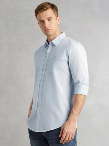Thomas Scott Men's Cotton Linen Shirt | Slim Fit Long Sleeves | Spread Collar | Solid Casual Shirt | Cricket Club Collection (CCSH108_SkyBlue_XL) 3