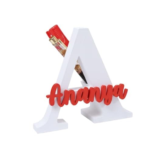 Artsycollection® Personalized Alphabet Name Pen Stand for Desk | Custom Initial Letter Pen Holder | 3D Acrylic Pen Stand for Office Study Table | Personalized Birthday Gift for Him, Her (Wht-Red) 3