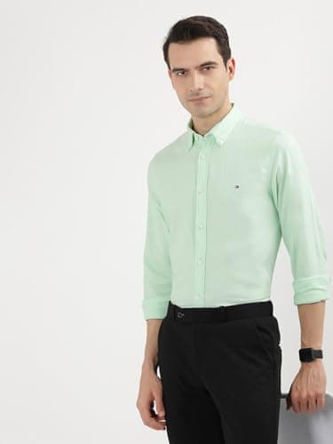 TOMMY HILFIGER Solid Slim Fit Cotton Shirt Mint 3