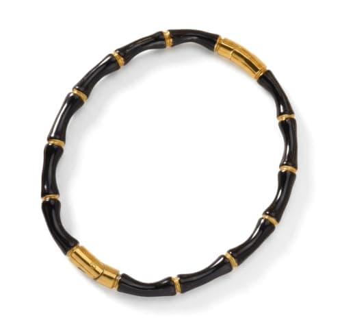 Frolics India Black and Golden Bamboo Style Stainless Steel Black and Gold Bracelet for Girls & Women | Premium Minimalist Bangle | Bracelet Fashion Accessory | Anti-Tarnish, Waterproof Jewellery