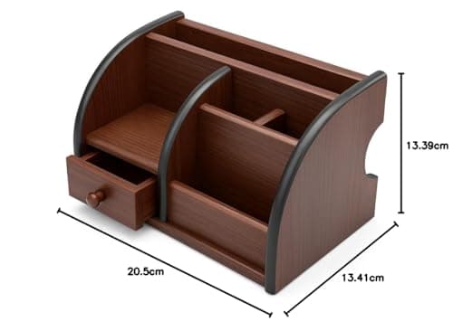 Wooden Desk Organizer with Drawer & Multiple Compartments for Office, Study Table, Pen Stand, Stationery & Accessories Holder (Brown & Black) 4