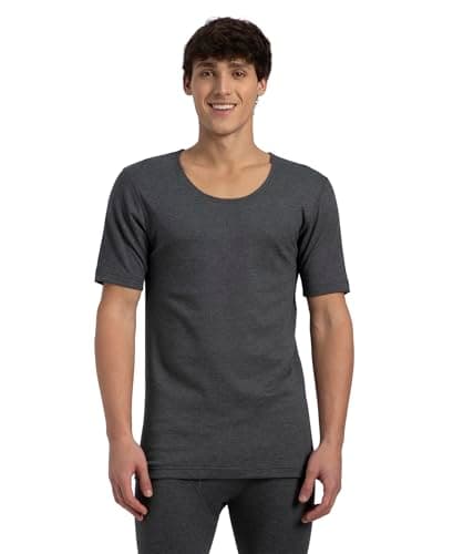 Jockey 2402 Men's Super Combed Cotton Rich Brushed Fabric Half Sleeved Thermal Undershirt with StayWarm Technology_Charcoal Melange_M