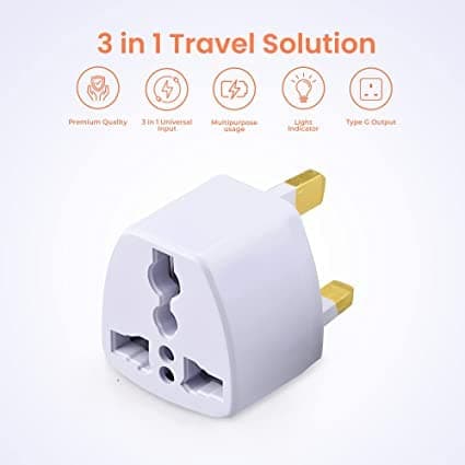 Type-G Plug Adapter UK Converter - (3pcs) India to UK Plug Adaptor for Hong Kong, UAE, Dubai, Singapore England Universal Travel Adapter Power Plug 3