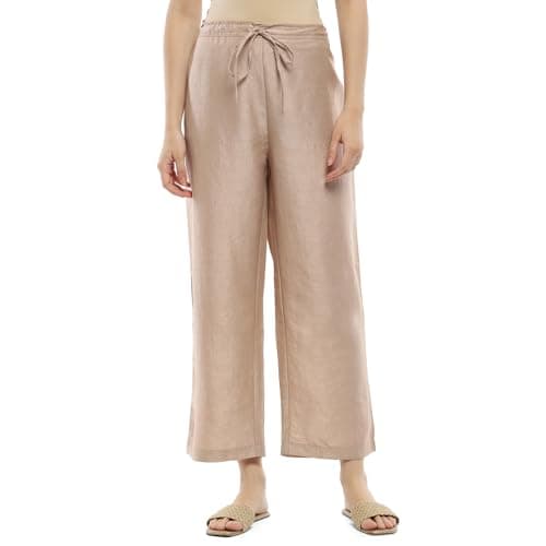 Beige Polyester Palazzo Pants
