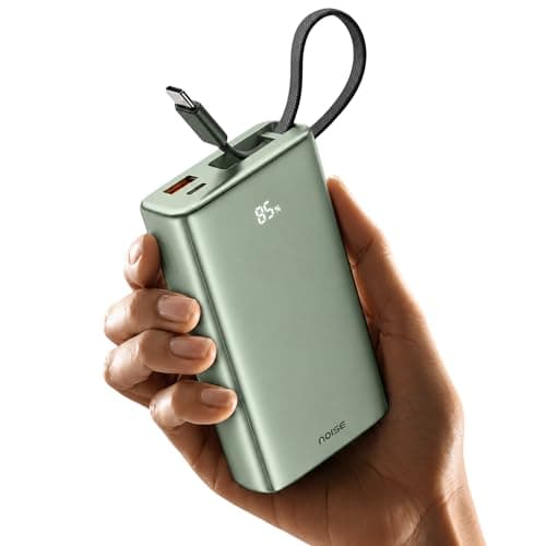 Noise Power Bank 20000mAh 45W Ultra Fast Charging: Built-in Type-C Cable, Digital Battery%, Advanced Safety Protection, Metallic Finish, Triple Device Charging, PD 3.0, BIS Certified (Green)
