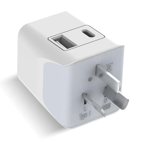 Ceptics Travel Adapter India to Australia Plug Converter, 3 in 1 Australia Plug Adapter, China New Zealand Adaptor Plug with 1 USB, 1 USB-C, Type I for Laptops, Phones, CE - RoHS, White - 1 Pack