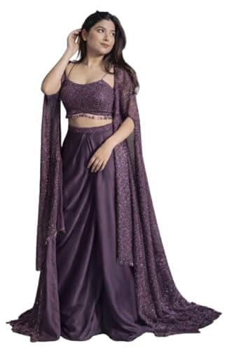 Fashion Since Women's And Girls Indowestern three piece set with embroidery Crep Silk Fabric Dhoti Blouse Shrug Traditional Indian Ethnic Wear, Wedding Festive Occasion