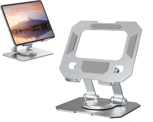 Nirsha Aluminium Tablet Stand Holder with 360° Rotating Base, Multi Angle Adjustments Compatible for iPad Pro, 11, 10.9, 10.2, Air, Mini, Samsung Galaxy Tab, Lenovo Pad and All Tablets (Silver)