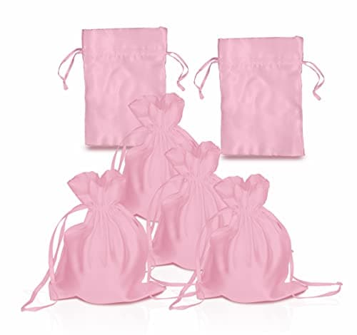 Pure Source India Metallic Satin Mix (13 * 16 cm) Organza Potli Bags Pouch Best Gift Item - Pink (Set of 12)