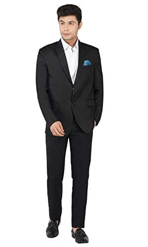 TAHVO Men's Formal 2-Piece Suit Set – Slim Fit Blazer & Trouser with Pocket Square – Ideal for Weddings, Business (in, Numeric, 36, Notched Lapel Suit)