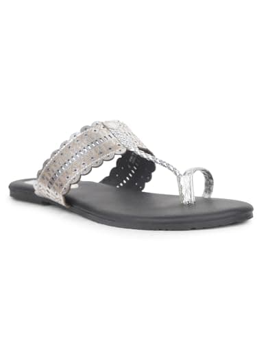 Bata Metallic Tr E Women's Silver Flat Sandals - 8 UK (5711431)