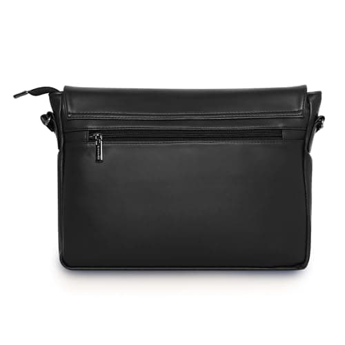 Giordano Unisex Professional 14 inch Laptop Messanger Bag with Spacious Compartment, Adjustable Shoulder Strap | PU Leather Bag For Men & Women, Black 3