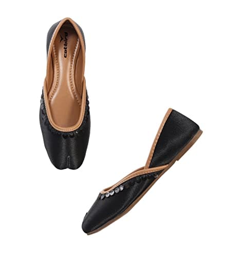 CatBird Women's Black Lace Work Ethnic Shoes Traditional Mojari Punjabi Jutti 8 UK 3