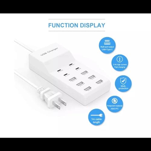 Scalebee Portable USB C Charging Station,USB-C 4-Ports, Hub 10-Ports USB Charger Dock for Multiple Devices Phones Tablet Smartwatch Headphones Speakers USB Charger (White) 5