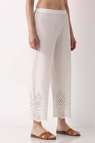 Biba Women White Cotton Straight Palazzos_L 4