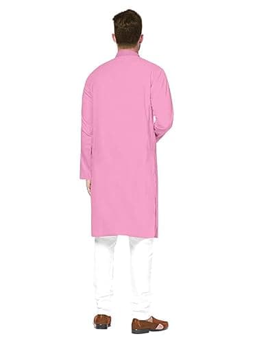 CRYSTAL REVENUE Men's Solid Full Sleeve Cotton Regular Kurta With Pyjama (Color :-Pink) Size :-38 3