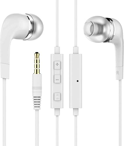 EHS64 Original 3.5mm Jack Wired Earphone with Mic Hi-Res Stereo Sound, Noise Isolation, Volume Control & Tangle-Free Compatible with Samsung & Other 3.5mm Jack Devices (White)