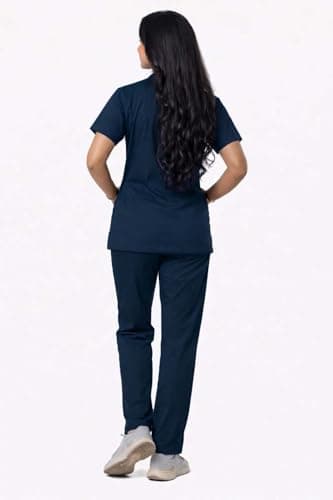 UNIFORM CRAFT Women's Mandarin Collar (Chinese Collar) Medical Scrub Suit | Short Sleeve | 4 Pockets | Ideal for Healthcare Professionals (Olive Blue, M) 4