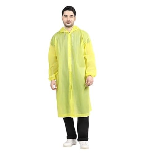 EVA Waterproof Unisex Raincoat with Hood – Reusable Rain Poncho | Lightweight Full Sleeve Outdoor Raincoat for Men and Women – Camping, Hiking, Travel Jacket – Universal Size (Yellow)