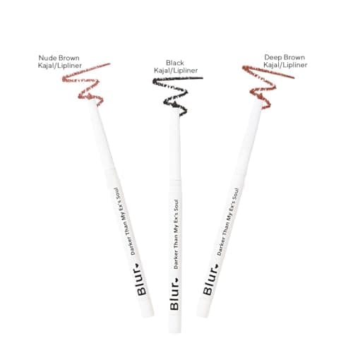 Blur India Darker Than My Ex's Soul | 2-in-1 Kajal & Lipliner | Everyday Essentials Trio | Black, Nude Brown & Deep Pink 2