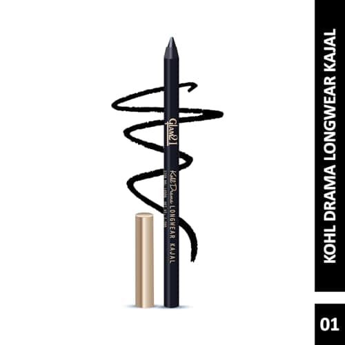 Glam21 Kohl Drama Long Wear Kajal + Sharpener | Velvety Textute | Stays For 12 hours | Smudge-Proof | Long Lasting & Water Proof | Highly Pigmented For Intense Black Look | 1.2 gm 2