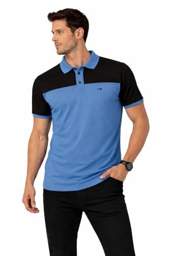3BROS Men’s Polo Neck Polyester T-Shirt | Half Sleeve Regular Fit Casual Wear for Men | Solid Colourblock Daily Use Top | Breathable Easy Care Fabric | Pack of 1 | Small | Black/Blue