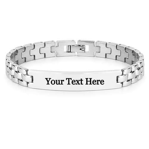 DOLO GIFTS Personalized Stainless Steel ID Bracelet for Men & Women | Custom Engraved Name Chain Bracelet | Adjustable Unisex Fashion Wrist Band | Stylish Silver Link Bracelet Gift