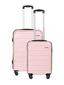 Teakwood Small-Medium Cabin Size 8 Wheels Trolley Bag, Hard Cabin with Zipper Closure, Adjustable Push Button & Cross Side Strap, TSA Lock System 360 Degree (Set of 2, Rose)