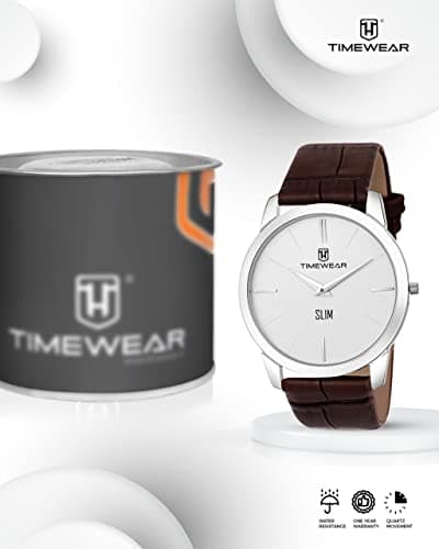 TIMEWEAR Analog Slim Two Hands Brown Leather Strap Watch for Men 2