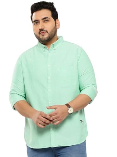 Thomas Scott Mens Plus Size 100% Cotton Full Sleeves Solid Casual Shirt (TS1427_LightGreen, 3XL)