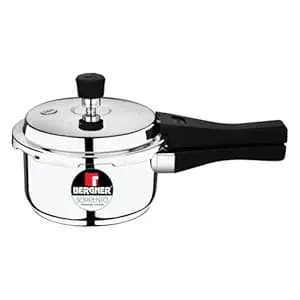 Bergner Sorrento Stainless Steel 2 Litres Outer Lid Pressure Cooker, Mini Pressure Cooker, Heavy Bottom, Easy Open and Close Lid, Healthy Cooking, Easy to Clean - Induction Bottom and Gas Stove Ready