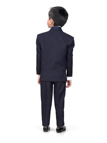 Earth Conscious Boys Suit Set | Navy Blue Full Sleeve Blazer with White Shirt, Waistcoat, Bow-Tie & Pants | Premium Ethnic Wear for Kids | Perfect for Weddings | for Baby Boys 11-12 Years 4