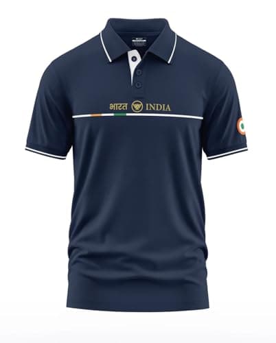WarriorWorld Men's Navy Blue India Polo T-Shirt | Bharat Tricolor Printed Tipped Collar Patriotic Tee