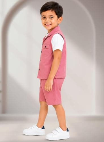 3BROS Kids Cotton Shirt Shorts Set for Boys Kids Clothing/Boys Clothing Set (Party/Festive) Wear (Pink, 2-3 Years) 2