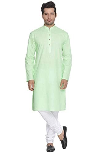 Royal Kurta Men's Pure Cotton Solid Kurta Pajama Set (Light Green, 38)