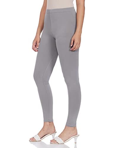 GO COLORS Soft Cotton Stretch Ankle Length Leggings for Women | Breathable, Mid Rise, Ebony Grey 4