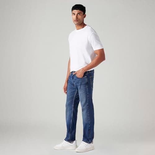 Men's 505 Blue Straight Fit Mid Rise Jeans 3