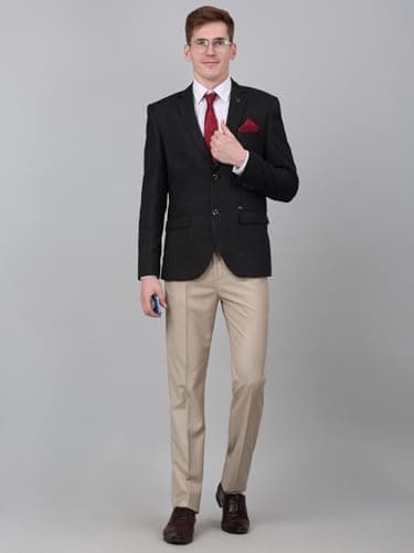 Cantabil Checkered Grey Full Sleeves Notch Lapel Formal Blazer for Men | Formal Blazer for Men | Men Blazer for Formal (MBZF00136_Charcoal_40) 5