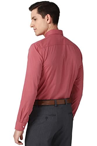 Peter England Men's Cotton Solid Regular Fit Shirt (PESFONUBM17140_Red 40) 3