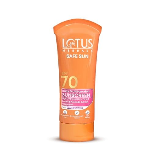 Lotus Herbals Sunscreen Daily Multi Function Sunscreen SPF 70 PA+++ | Carrot and Avocado | Preservative Free | Oil Free | Suitable For All Skin Types | For Women and Men | 60 g