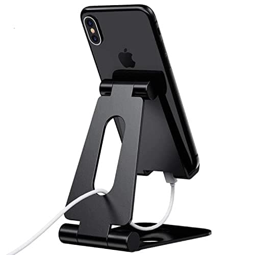 ELV Aluminum Adjustable Mobile Phone Foldable Holder Tabletop Stand, Dock Mount for All Smartphones, Tabs, Kindle, iPad (Black)
