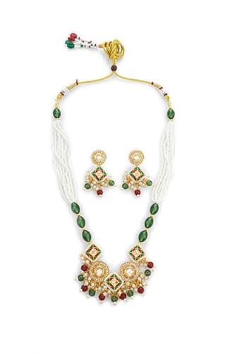 BEVOGUE Traditional Necklace Set with Earrings | Brass Gold Plated Jewellery with Multicolor Stones & Pearls | Trendy Ethnic Jewellery Set | Ideal Gift Choice for Women (NK4836)