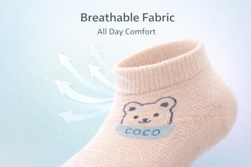 ANESHA Daily Essential Kids Ankle Socks 5 Pairs Bear Cartoon Soft Cotton Breathable Pastel Age 1-3 Years 5