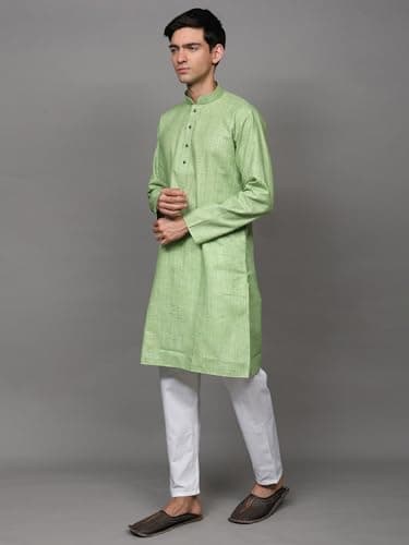 Exotic India Men's Cotton Kurta Pajama Set with Stripe Weave Pattern | Ethnic Comfortable Casual Kurta Pajama Combo Set Gift 3