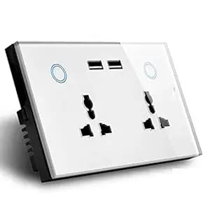 Protium Smart Touch Combo Switch, WiFi Switch Compatible with Alexa, Google Home, IFTTT & Smart life App (Dual Socket+ Dual USB, White)