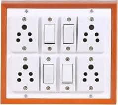 Modular Switch Board with Sockets and Switches, White and Orange, 6-Module Electric Panel