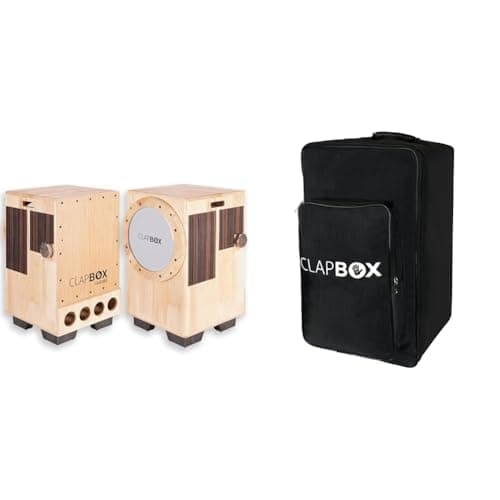 Clapbox Cajembe Cajon (4 instruments in 1) - Rubber wood (H:50 W:30 L:30) 3 Internal Snares, Natural & Clapbox Cajon Bag with Carry Handle and Shoulder Straps Universal Size
